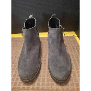 Gray Suede Ankle Boots With Snake Print Heel Size 7 Made In Spain
